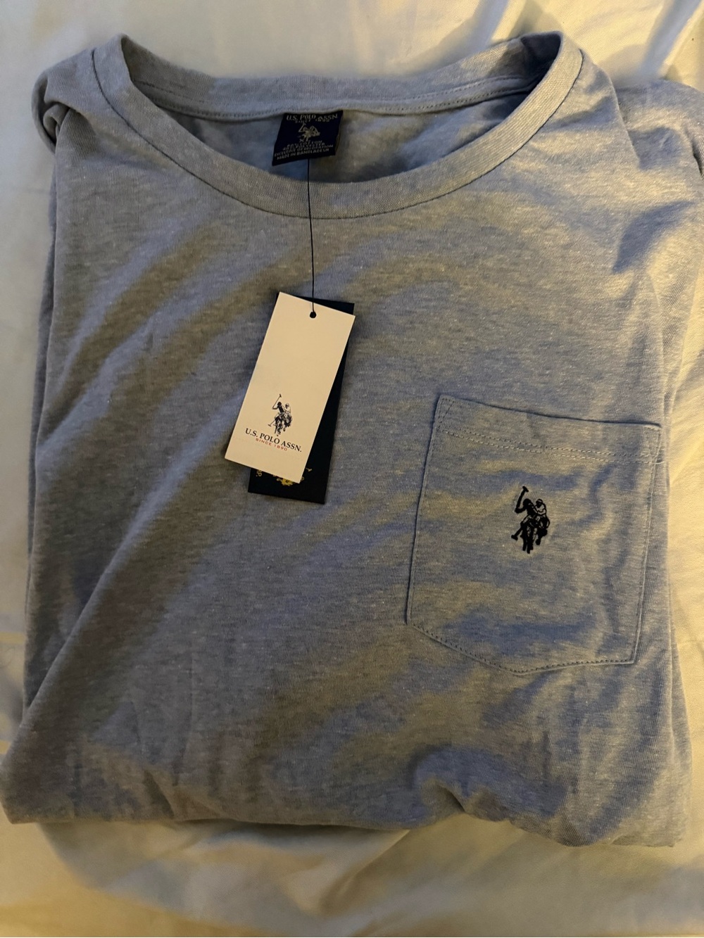 U.S. Polo Assn. Men's Light Heather Gray Pocket Tee with Navy Logo